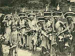 Hupa Dancers, from Life and Culture of the Hupa UCPAAE 1:1, plate 29 [Public domain image]