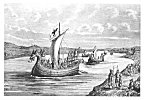 </P>
<B><P ALIGN=CENTER>KARLSEFNI'S EXPEDITION ASCENDING CHARLES RIVER</B>.</P>
<P>IT appears most probable from the text that when Karlsefni sailed from Iceland to visit the New World, in about the year 1003, his expedition comprised more than two ships. The saga mentions two ships, and also relates that on one ship were forty men. Considering that there was a total of 160 men in the company, while the character of the vessels used scarcely allowed for provisions and accommodation, for more than fifty men each, it is almost certain that three or more ships were included in the expedition. That the vessels were small or of very light draft is proved by their ability to navigate in rivers. as related in the saga. From the nature of the country described it is believed that the stream ascended was the Charles River that issues near Boston.</P>