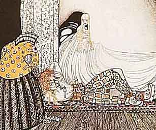 detail from 'And this time she whisked off the wig (The Widow's Son)', illustration by Kay Nielsen, 1914 [Public domain image]