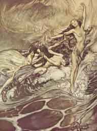 The Rhine-Maidens obtain possession of the ring, by Arthur Rackham